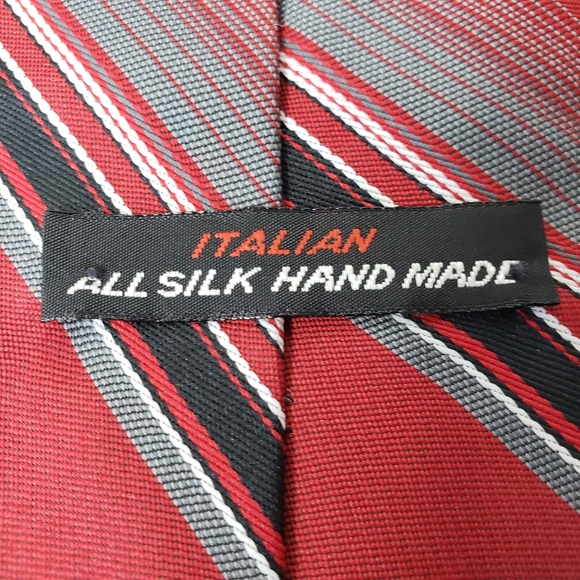 Vintage Italian All Silk Hand Made Mens Neck Tie Maroon Grey Gray Black Stripe - Picture 3 of 12